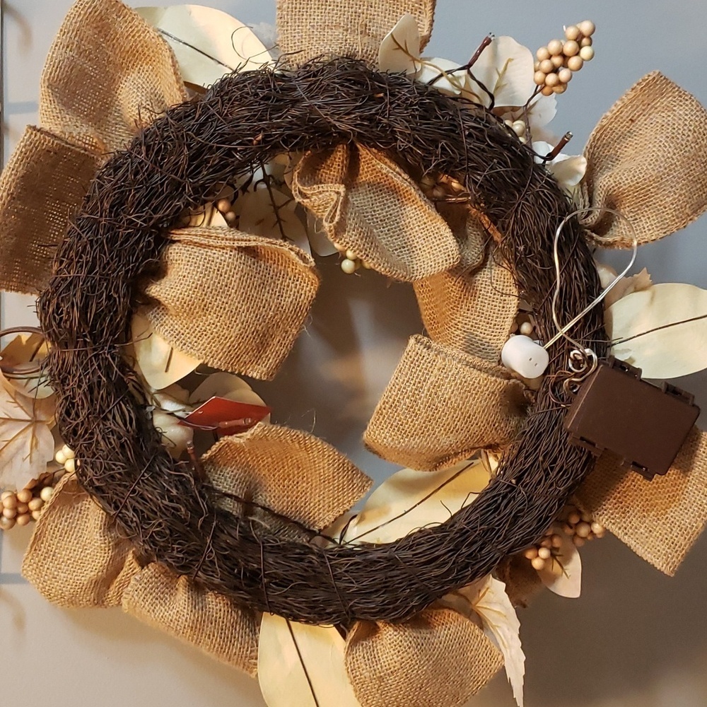 The Farmhouse Rachel Ashwell NWT Ivory Pumpkins, Mums Fall Leaves Lighted Wreath - Picture 6 of 7